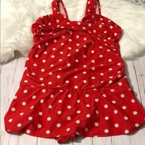 Red and white polka dot swimsuit size 16 EUC